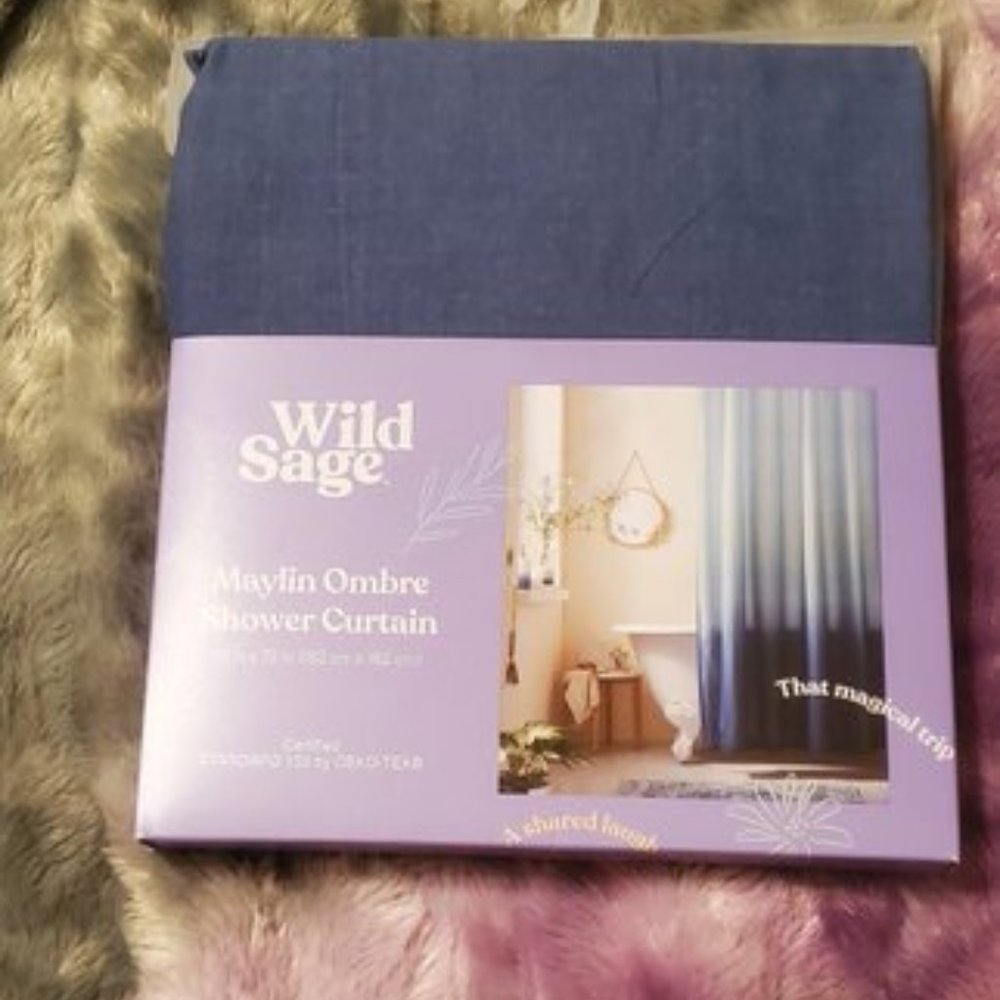 Wild Sage 72-Inch x 72-Inch, BLUE OMBRE SHOWER CURTAIN NEW